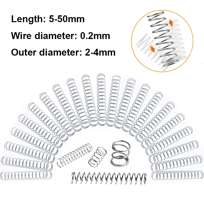 Wire Diameter 0.2mm Stainles Steel Micro Small Compression Spring OD  2mm/2.5mm/3mm/4mm Length 5-50mm 10Pcs