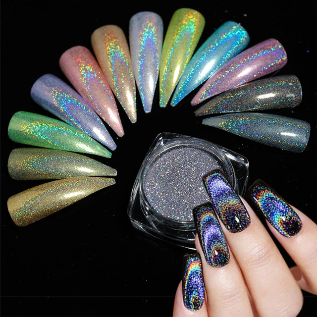 12Colors Holographic Nails Powder Laser Silver Glitter Chrome Nail Powder  DIY Shimmer Gel Polish Flakes for Manicure Pigment - AliExpress