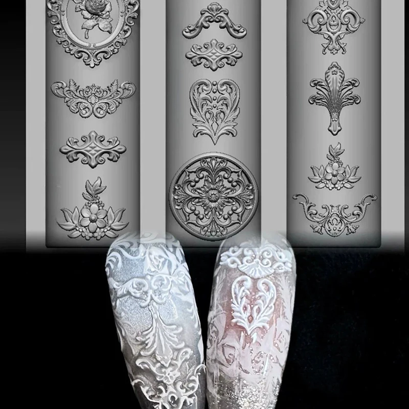 1Pcs Cartoon Weihnachten Silikon Nagel Form Barock Französisch Stil Hohe Transparent 3D Relief Nagel Vorlage DIY Nail art Dekorationen – Detail 1