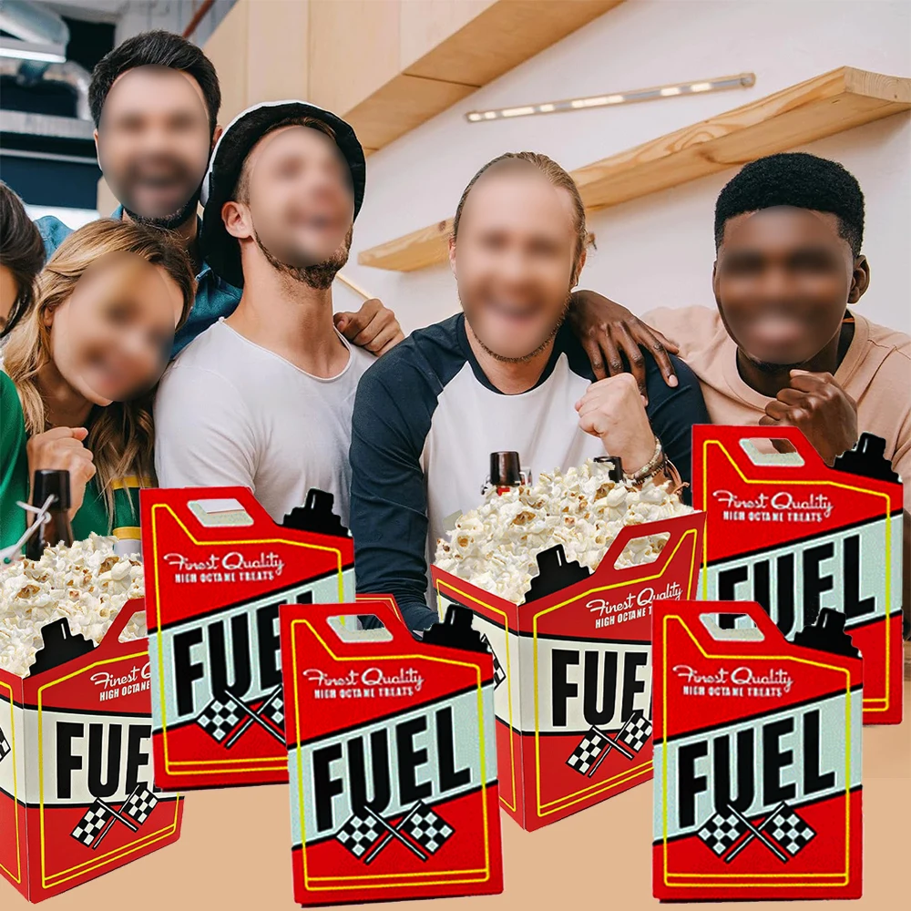 Rennwagen-Reifenbecher, Rennwagen-Kraftstoffkanister, Popcorn-Süßigkeitenboxen, karierte Rennflagge, Kindergeschenke, Gastgeschenke, Rennsport-Geburtstagsparty-Zubehör – Detail 6