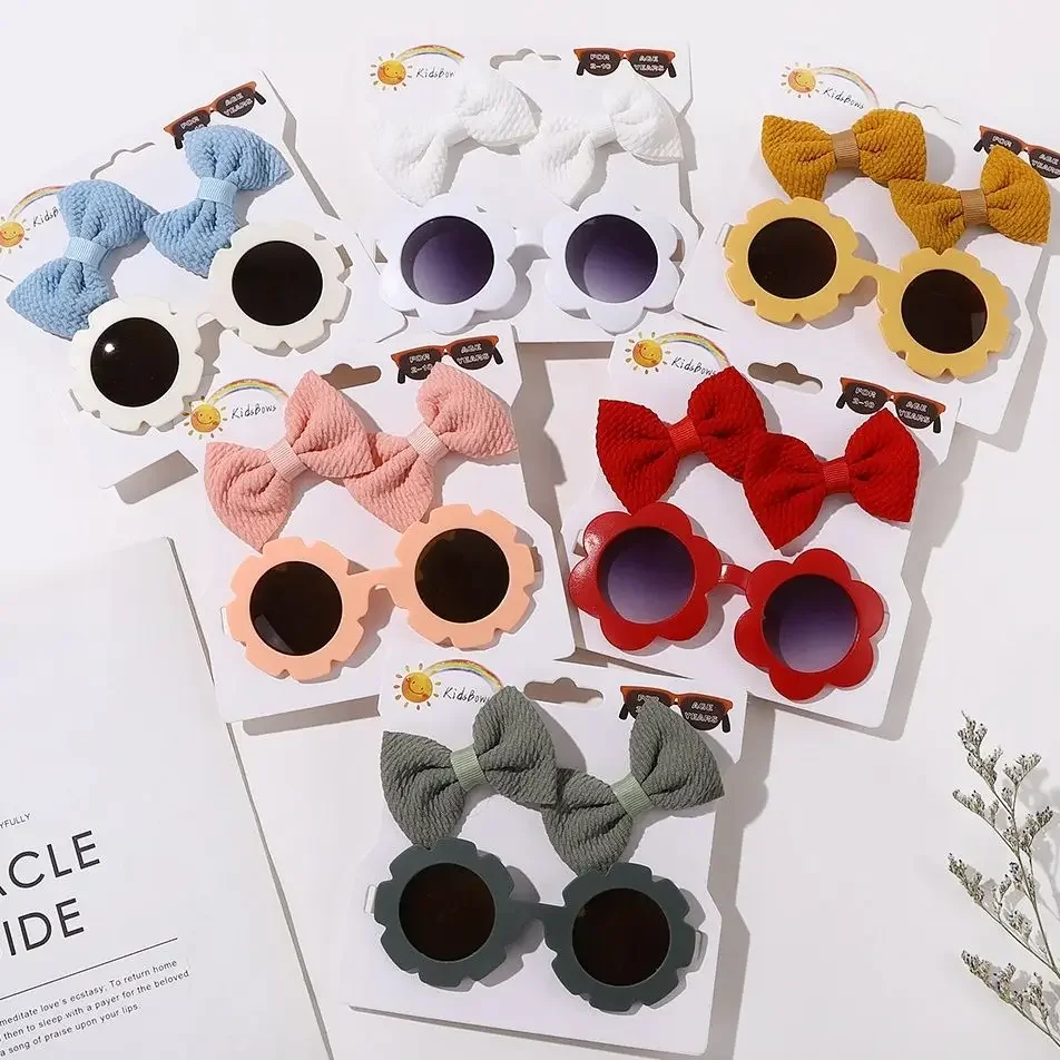Hair Accessories 3 Piece Of Children's Bow With Hair Clip Sunglasses Set Cute UV Eye Protection Toy Suite