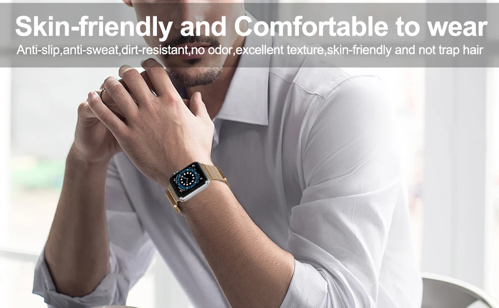 Magnetic Band Compatible with Apple Watch 45mm 44mm 42mm Adjustable Milanese Clasp Loop Strap for iWatch Series 7/6/5/4/3/2/1 SE Magnetic Band Compatible with Apple Watch 45mm 44mm 42mm Adjustable Milanese Clasp Loop Strap for iWatch Series 7/6/5/4/3/2/1 SE