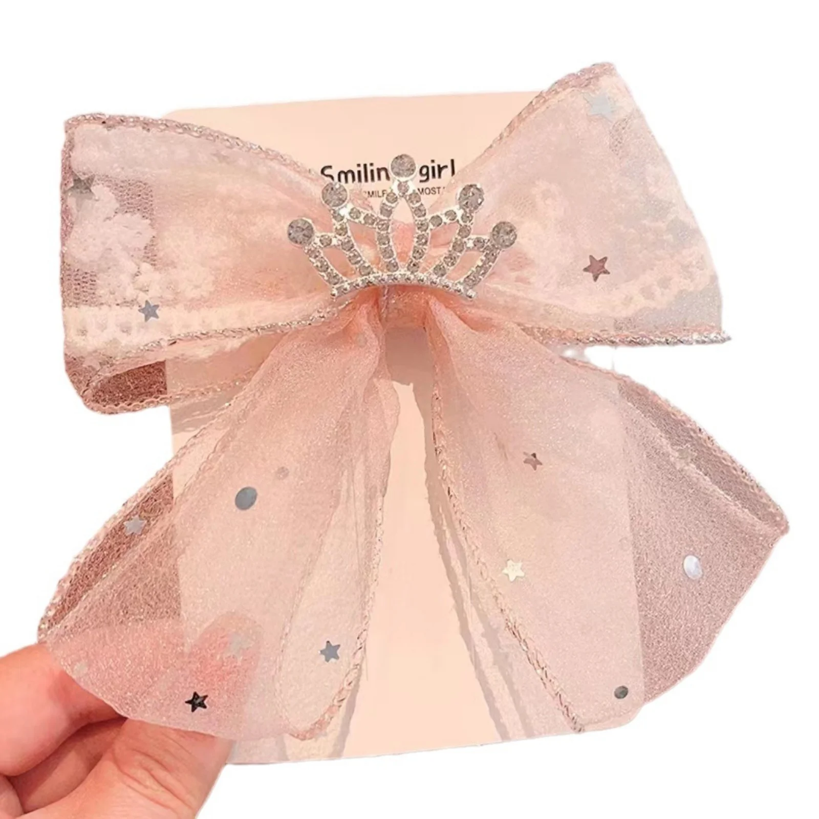 1PC Princess Crown Hair Scrunchies,Lace Tulle Star Hair Bows,Pastel Colorful Hair Accessories For Girls,Glittery Cute Hair Decor