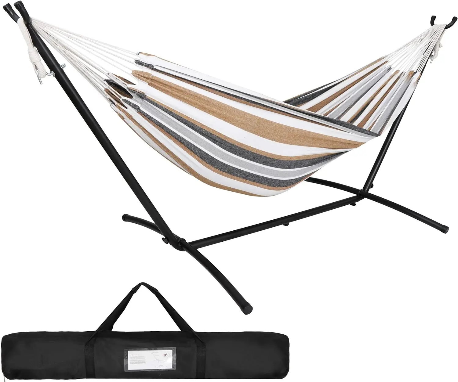 

Double Hammock w/ 9FT Space Saving Steel Stand Set 620 lbs Capacity Portable 2 Person Adjustable Hammock Bed w/ Carrying Case