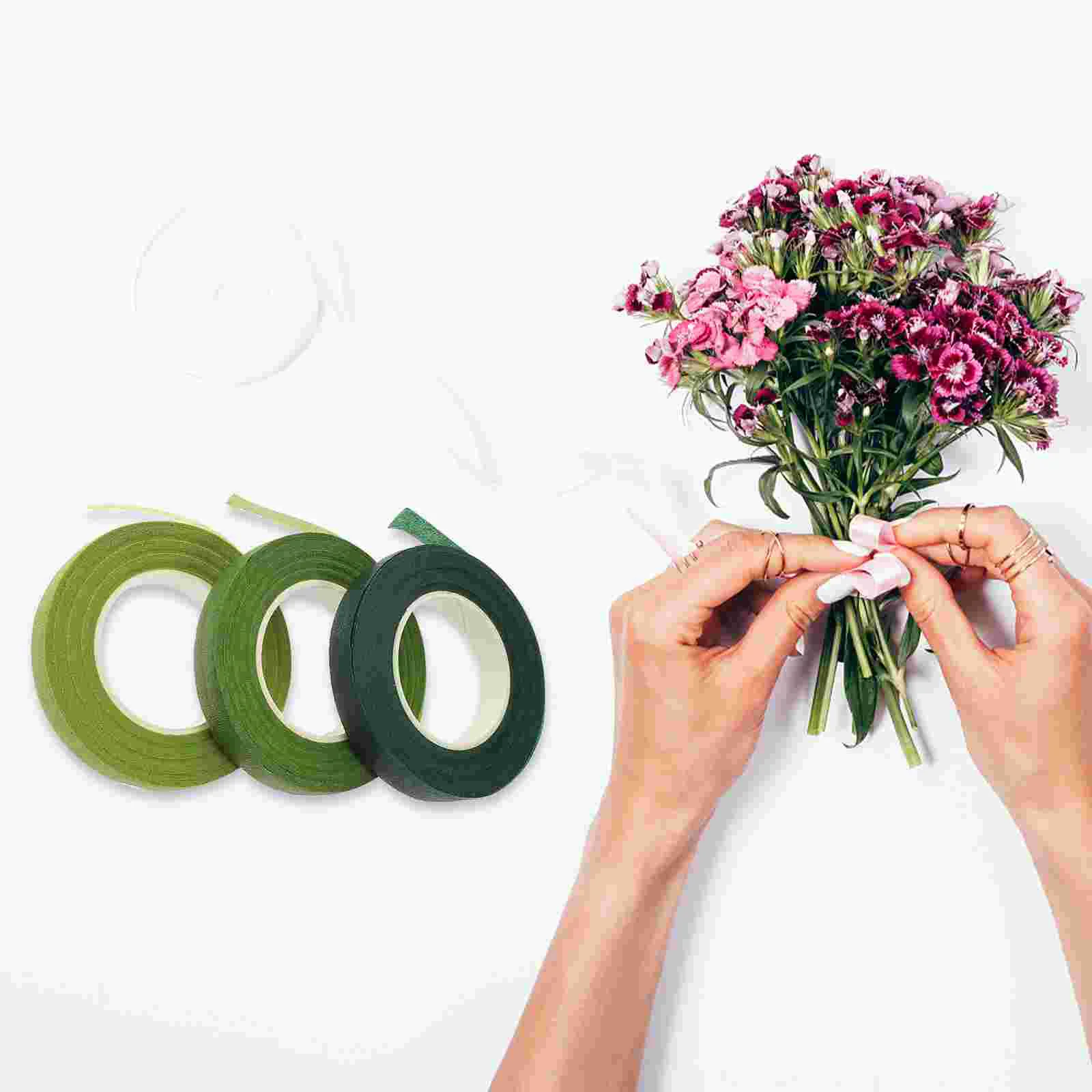꽃 테이프 부케 스템 배열 도구, 식물 만들기용 꽃 녹색, 6 롤