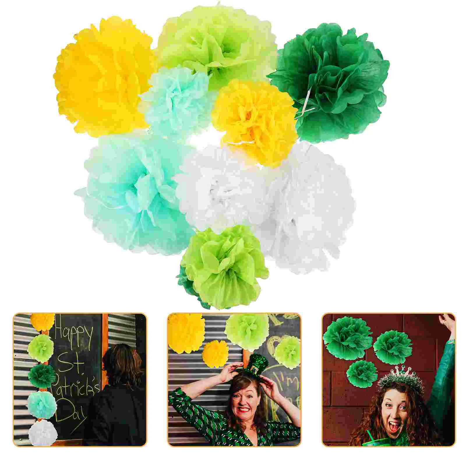 

15PCS St Patrick 's Day Hanging Paper Pom Poms Ceiling Wall Tissue Flowers Decor