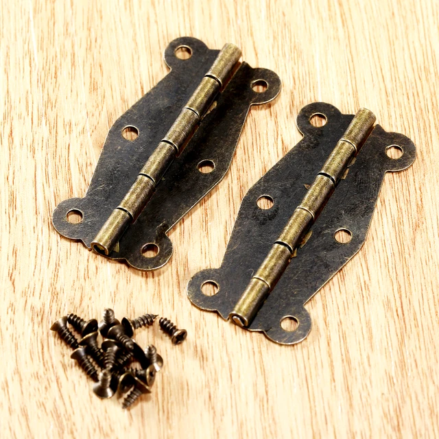 2PCS Antique Brass Small Hinges Furniture Cabinet Drawer Door Jewelry Box  Gift