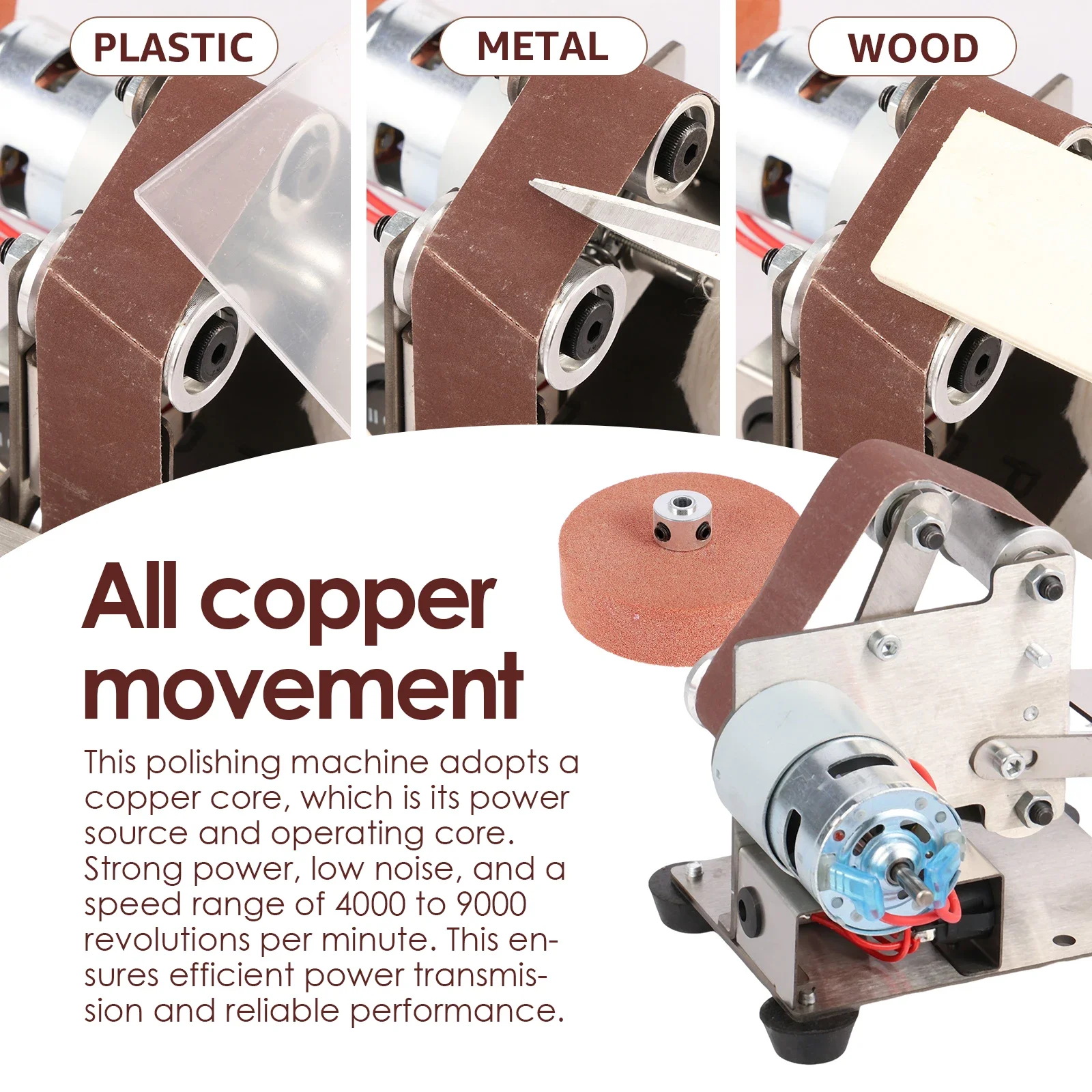 Electric Belt Sander Stainless Steel Mini Belt Grinder Adjustable US Standard 15 Degree Bench Grinder For Wood /Knife Polishing
