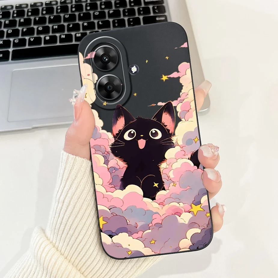 Cute Cat Grid Pattern Soft TPU Phone Case - Stylish Protective Back Cover in Black