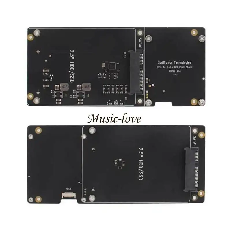 X1007 PCIe-2.5 HDD/SSD 확장 보드(RPI 5 호환 어댑터 보드 203A용 이중 스토리지 지원 포함)