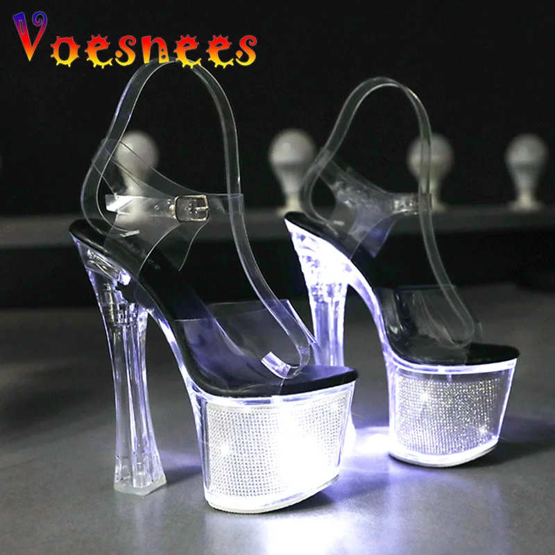 Mclubgirl Light Up Glowing Shoes Woman Luminous Clear Transparent Sandals  Women Platform Shoes High Heel Stripper LFD-10367-88
