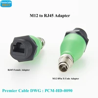 Waterproof M12 to RJ45 Ethernet Panel Mount Feedthrough Connector M12 X Coding 8Pin Male to RJ45 Bulkhead Industrial Adapter 1