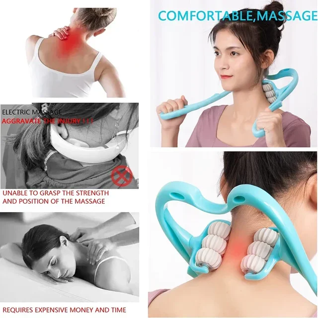 6-Wheel Cervical Spine Massage Roller Office Manual Multi-Function Relief Back Waist Shoulder Neck Clip Sports Equipment 2
