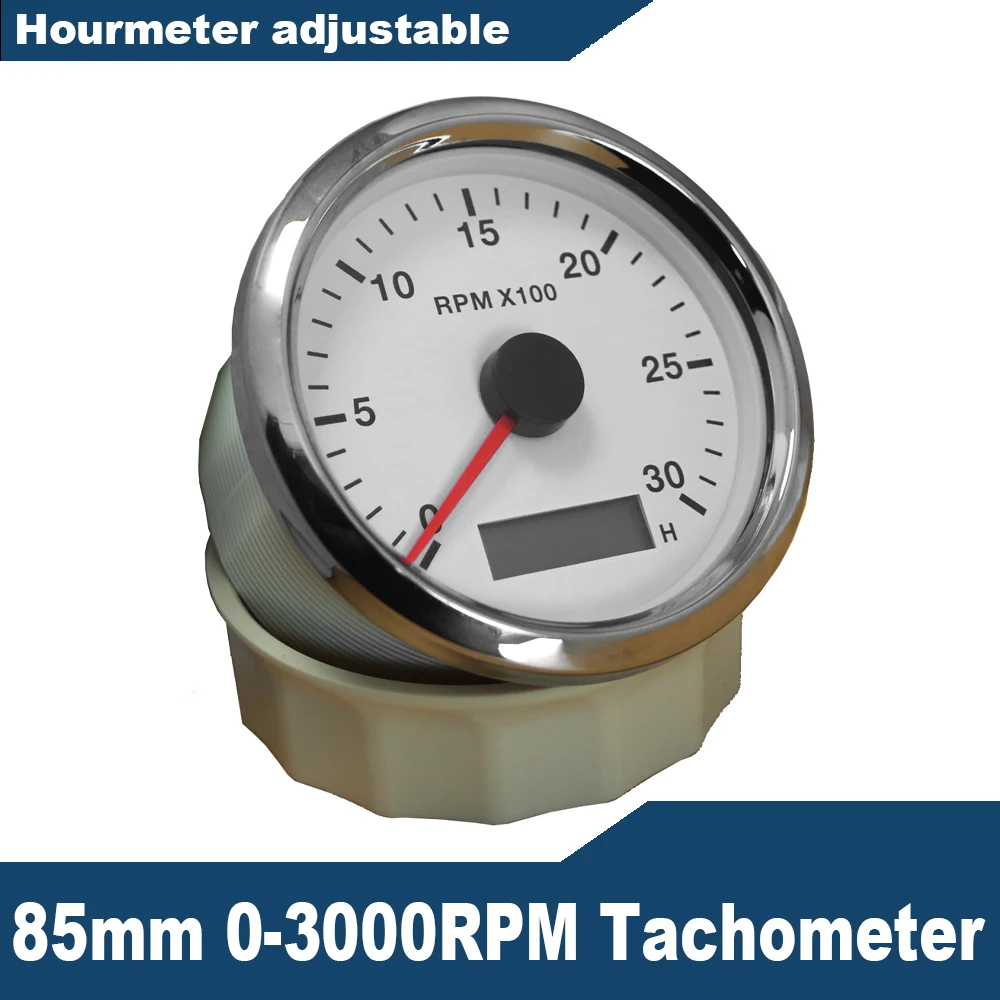 

85mm Tachometer 3000RPM 4000RPM 8000RPM 12000RPM Gauge with Hourmeter Adjustable Red Yellow Backlight for Boat Truck 12V 24V