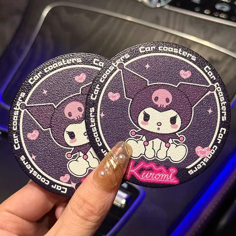 Kawaii Authentic Sanrio Car Cup Holder Water Coaster Kuromi Pochacco Cartoon New Car Universal Shelf Decorazione Tappetino Antiscivolo