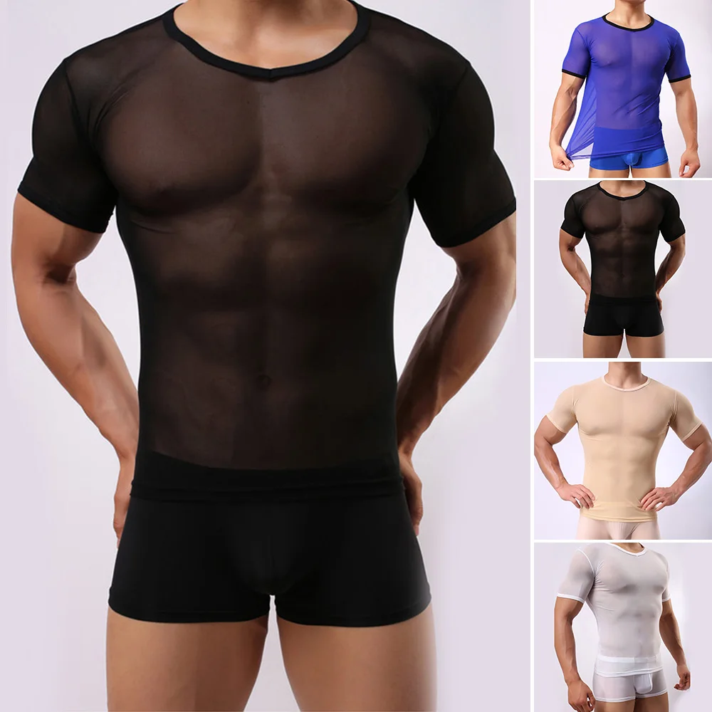 Men Underwear Short Sleeve Solid Color Round Neck Slim Tops T-Shirt