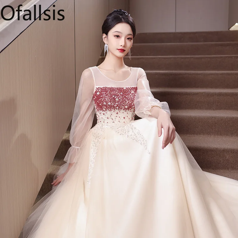 

Ofallsis O neck Banquet Evening Dress Haute Couture 2023 New Style French Socialite Banquet Performance Dresses Female Vestido