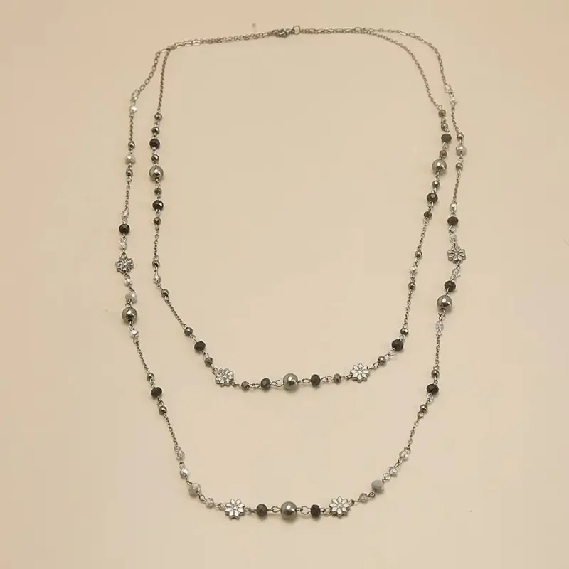 Bohemian Double-layer Flower Necklace Long Beaded Sweater