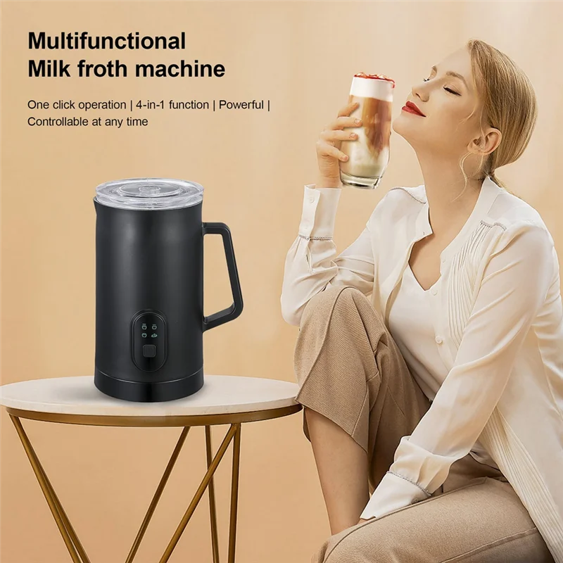 4-In-1 Electric Milk Frother 400W 590Ml Hot And Cold Milk Foamer Silent Operation Stainless Steel US Plug