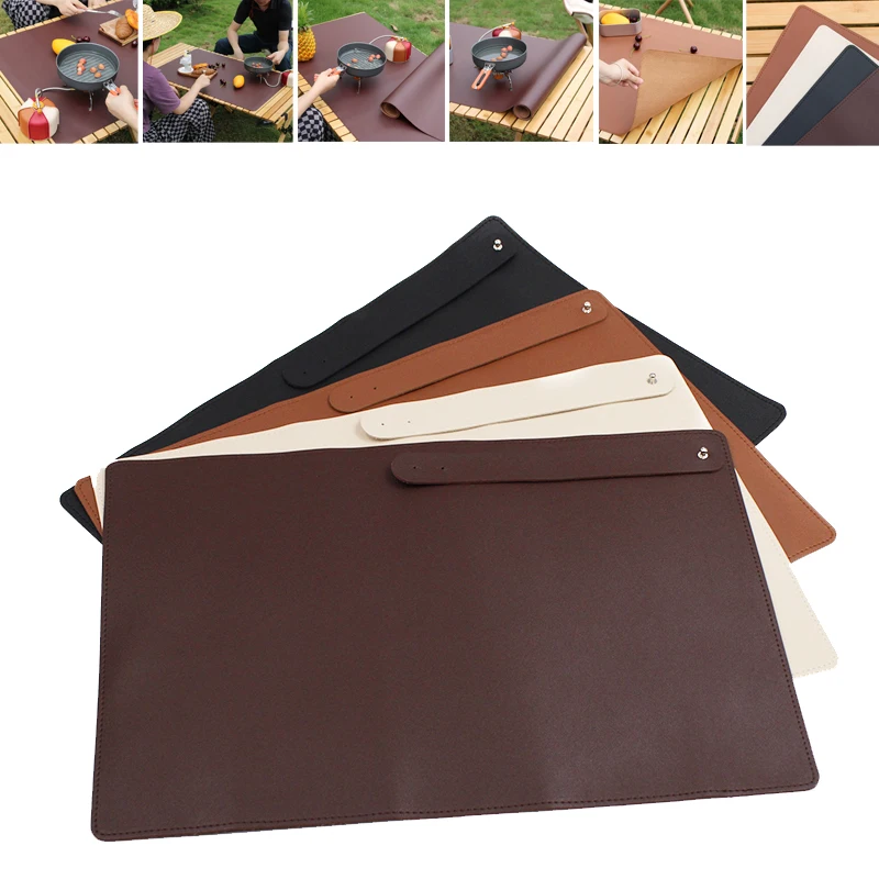 

Camping Table Mat PU Leather Thicken Waterproof Wooden Desk Pad Non-slip Foldable Wipeable Placemats for Outdoor Picnic BBQ