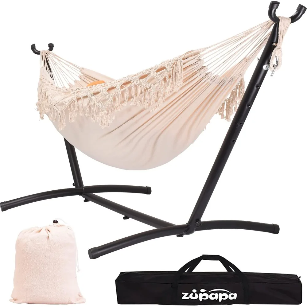 

2 Person Hammock with Stand and Carrying Case, 550 Capacity, Portable for Living Room, Garden Hammock