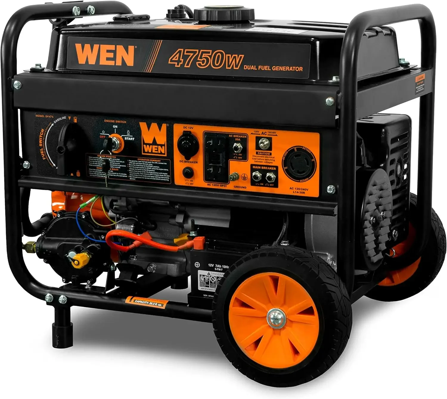 

New DF475T Dual Fuel 120V/240V Portable Generator with Electric Start Transfer Switch Ready, 4750-Watt, CARB Compliant,USA