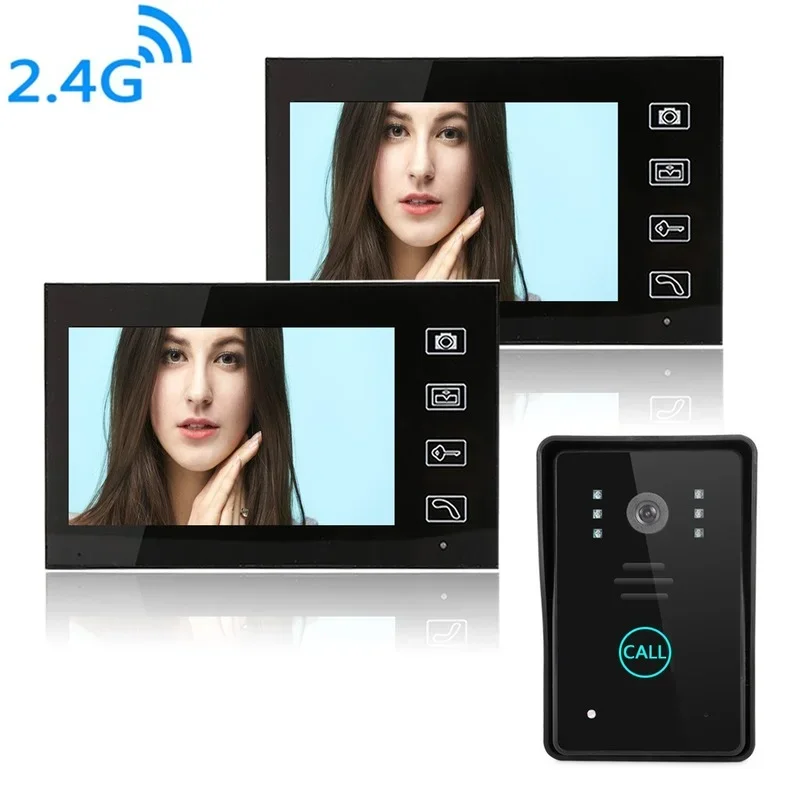 

Smart 1 Cameras 2 Monitors LCD Kits 7"Home Video Door Phone Unlock Funtion Intercom Visual Door Bell Kits Touch Button