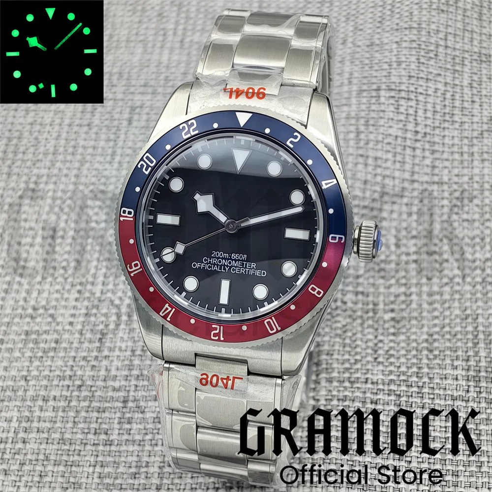 Gramock 39mm Men's Silver Vintage Mechanical Diving WristWatch Dome Sapphire Luminous NH35/PT5000 Automatic 10Bar Waterproof