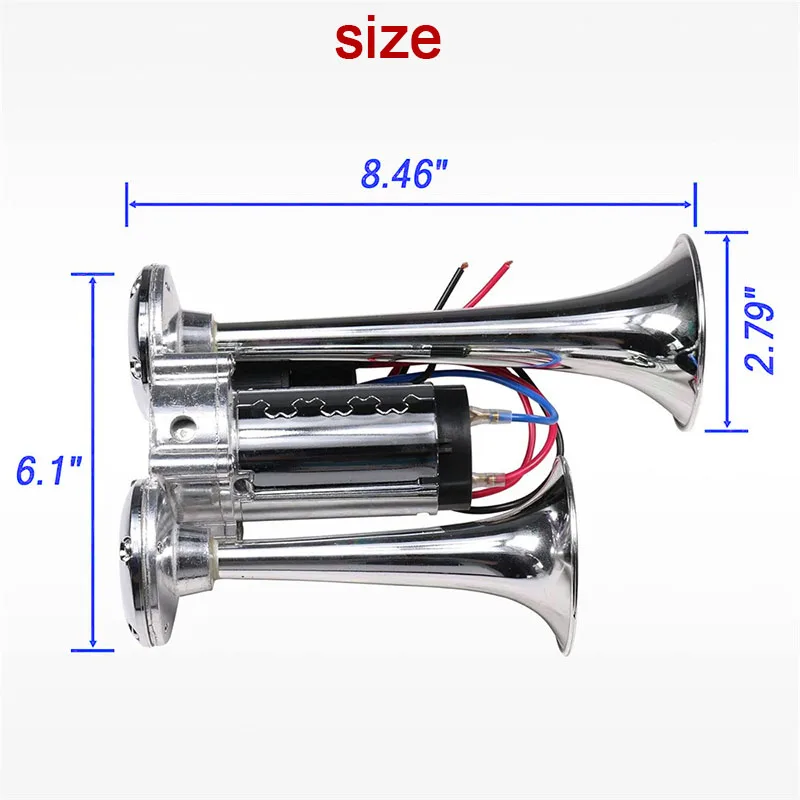 초강력 150DB 자동차 전기 듀얼 트럼펫 혼 12V 24V 에어 혼 스피커 (자동차, SUV, 차량, 보트, 기차, 오토바이, RV, 트럭용)