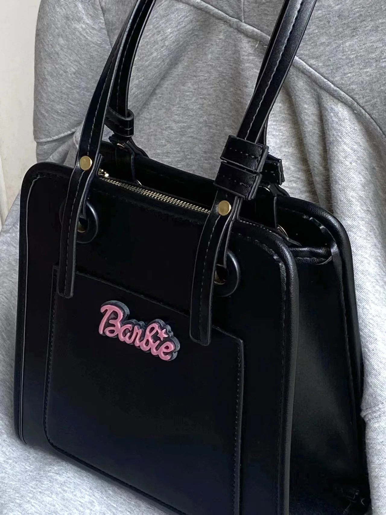 Korean Ins Underarm Shopper Tote Women Shoulder Messenger Bag Black Pu Leather Handbag For Girl