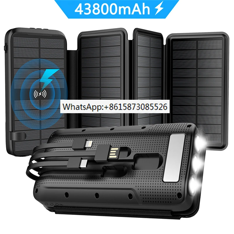 

43800mAh Fast Charging Solar Power Bank Qi Wireless Charger foriPhone PD20W Powerbank solar charging panel