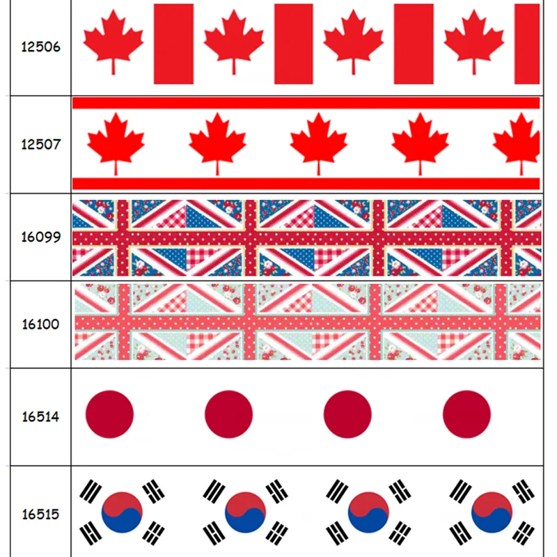 DUWES 50yards Canada Japan UK Korea Flag Printed Grosgrain Ribbon Accessories Material Decoration DIY Sewing Craft D1896