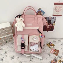  2021 Buckle Badge Women's Backpack Candy Color Fashion Cute Schoolbag Shoulder Student Bag Teenage Girl College School Backpacks 