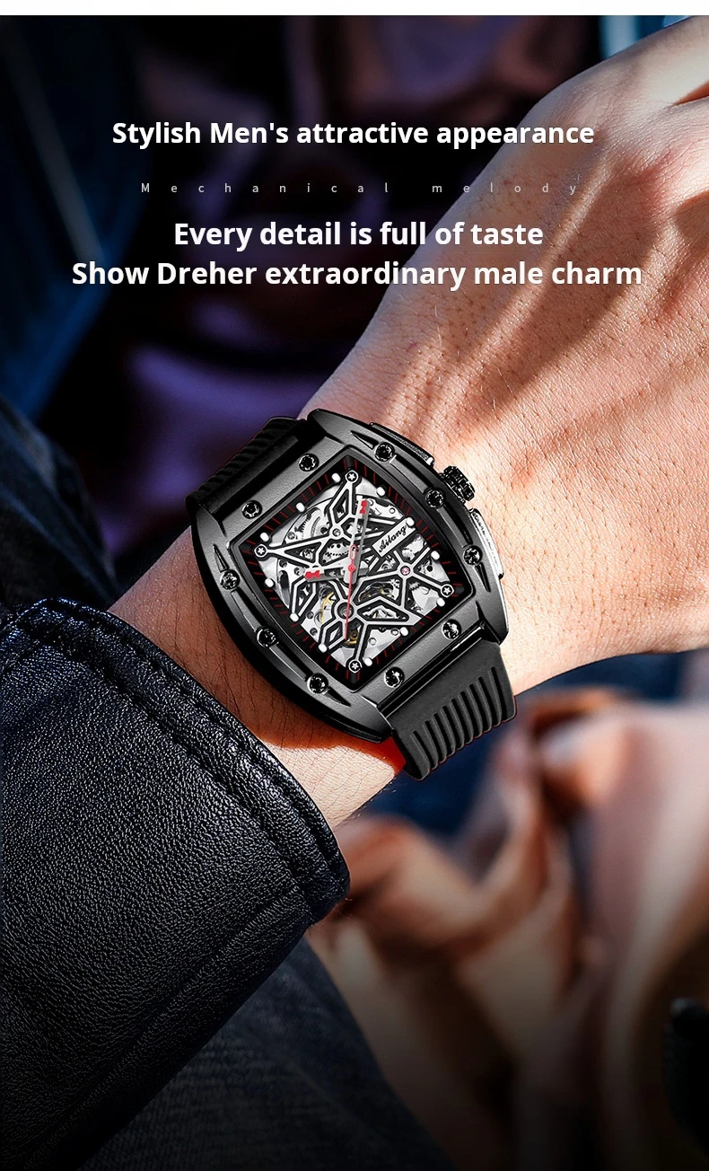 AILANG Brandneue Herrenuhr mit hohler mechanischer Uhr, modisches Lederarmband, wasserdicht, Skelett-Automatikuhr, Herren-Sportuhr_voghion.com