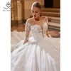 Luxury Beaded Wedding Dress 2025 Long Sleeve Lace Appliques Princess Bride Ball Gown SwanSarah AS145 customized Vestido De Novia 2