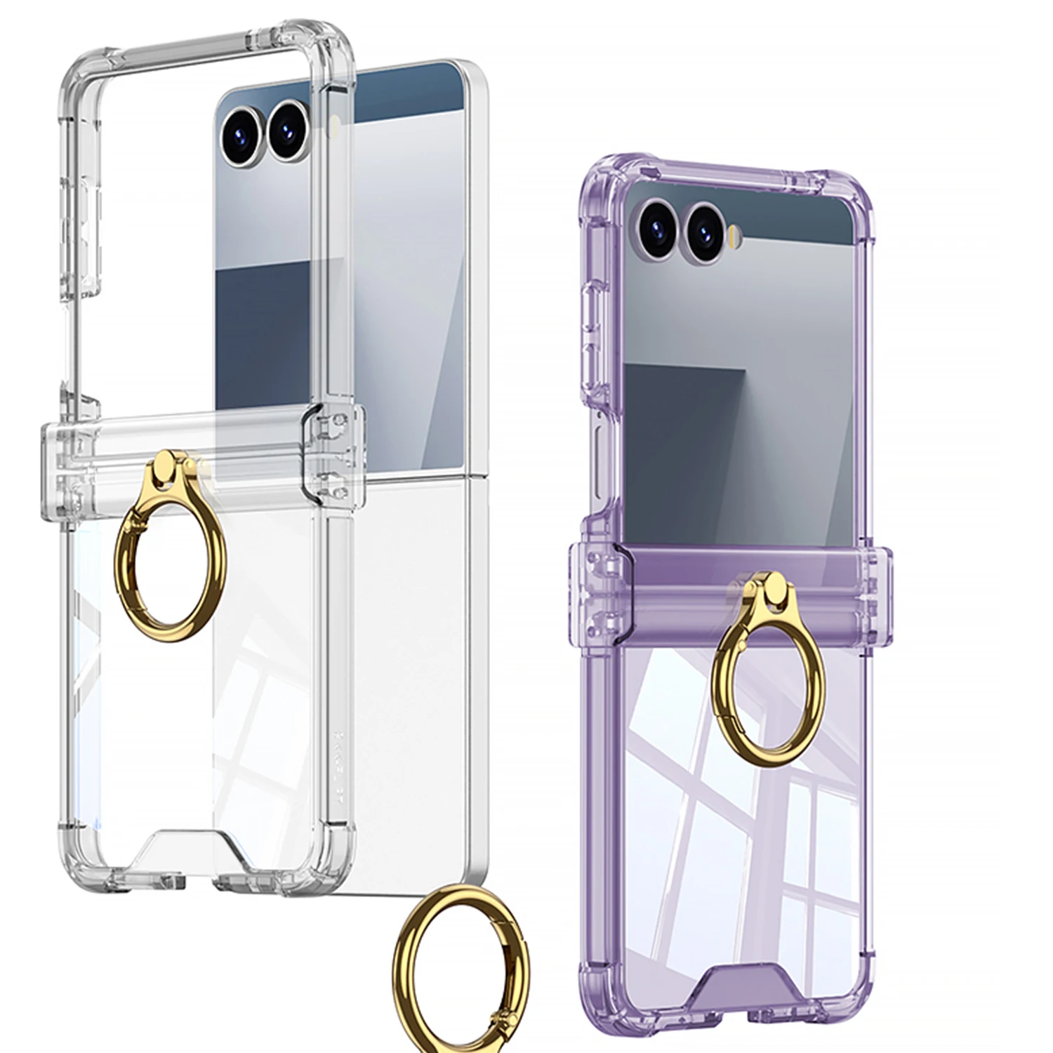 Luxury Ring Holder Phone Case with Hinge Protection - Clear Shockproof Transparent Back Cover