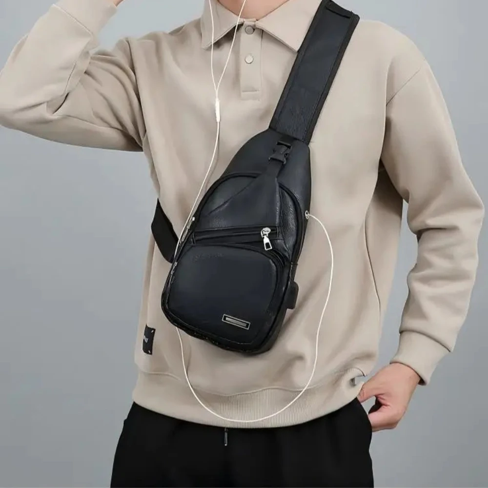 Borsa da petto da uomo con tracolla regolabile e chiusura con cerniera, borsa a tracolla multifunzionale adatta per il pendolarismo quotidiano - immagine 3