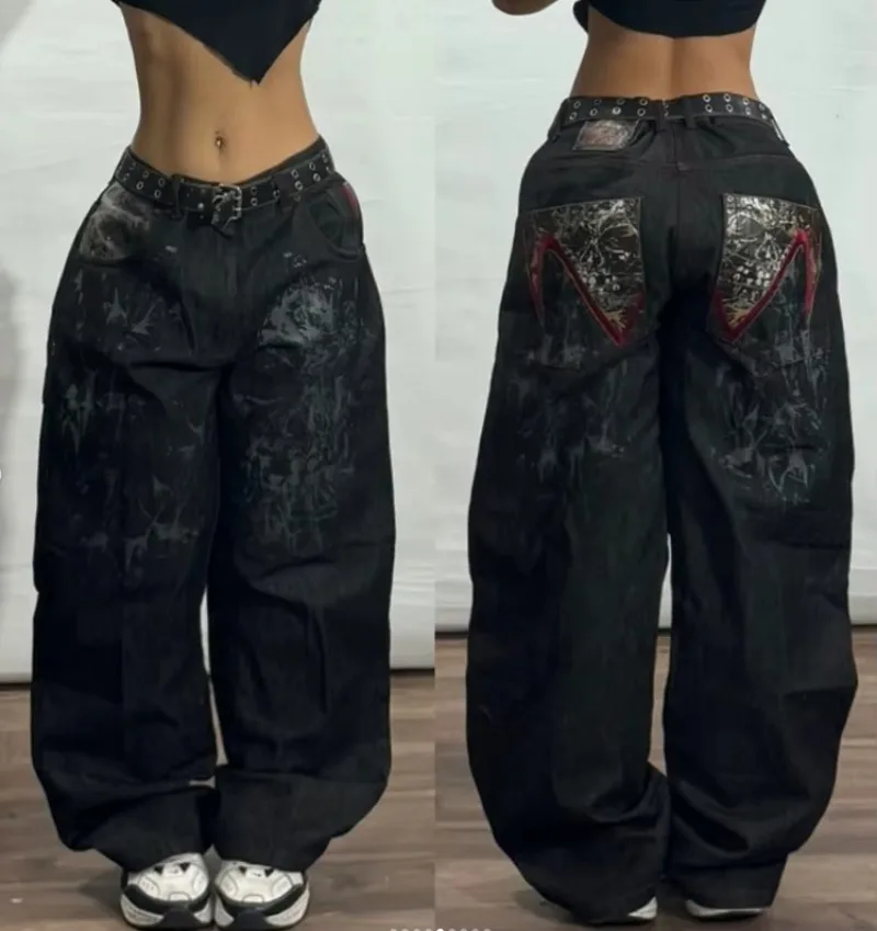 2024 New American Trend Retro Hip-hop Embroidery Pattern Baggy Jeans For Men And Women Y2K Harajuku Gothic Wide Pants Streetwear 2