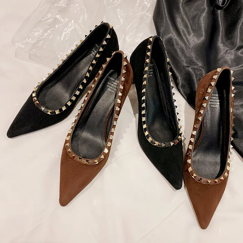 

MKKHOU Fashion Pumps New High Quality Suede Pointed Head Shallow Mouth Rivet Style High Heels Daily Commuter Women's Shoes