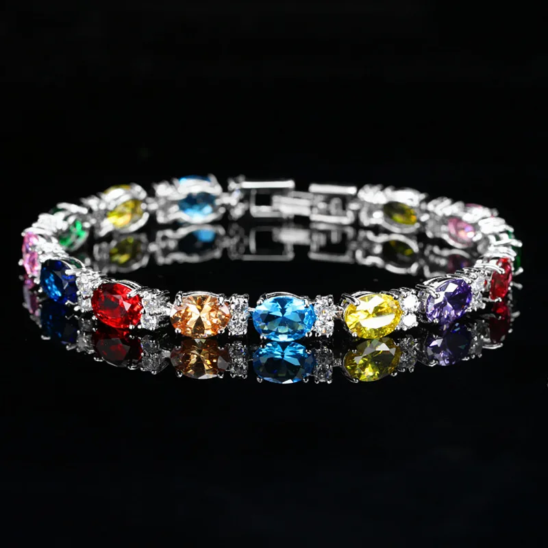 

Blingbling AAA Zircon Ladies Bracelet Sapphire Emerald S925 Sterling Silver Bracelet Bride Wedding Luxury Jewelry