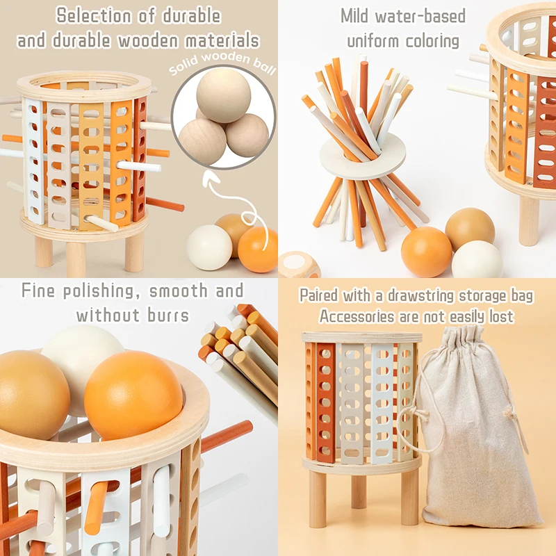Kids Balance Tower Pick Up Wooden Sticks Social Board Game Logic Thinking Challenge Brain Game Math Count Intellectual Toy Gift