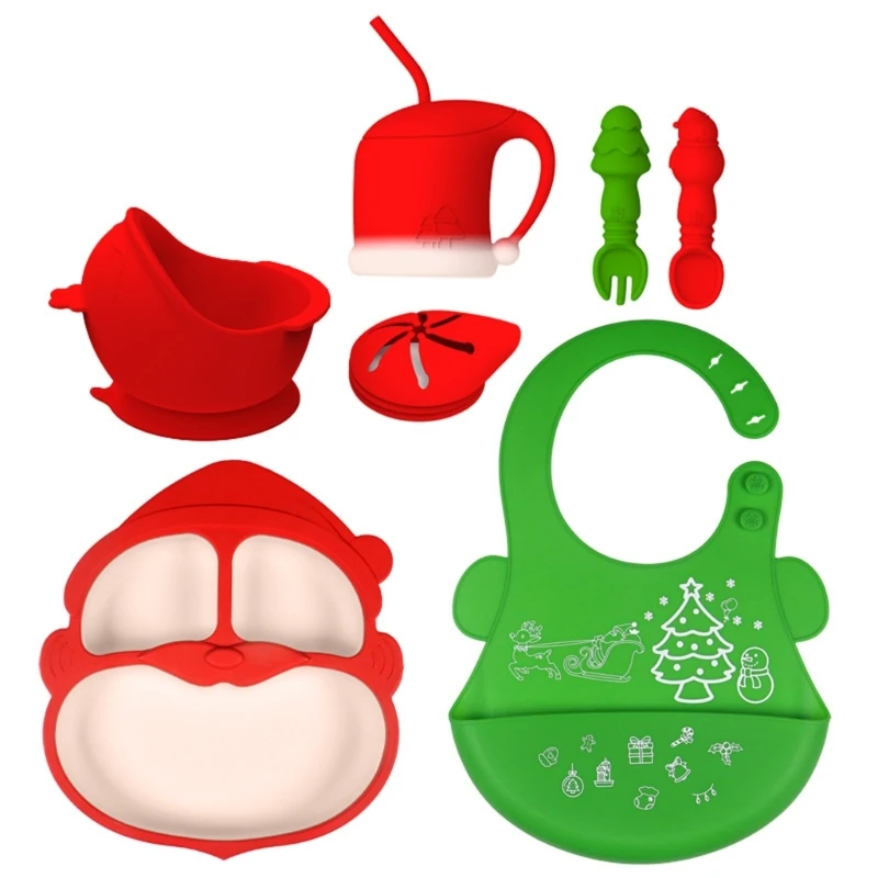 

Christmas Silicone Cutlery Set Detachable Silicone Tableware Children Plate Set