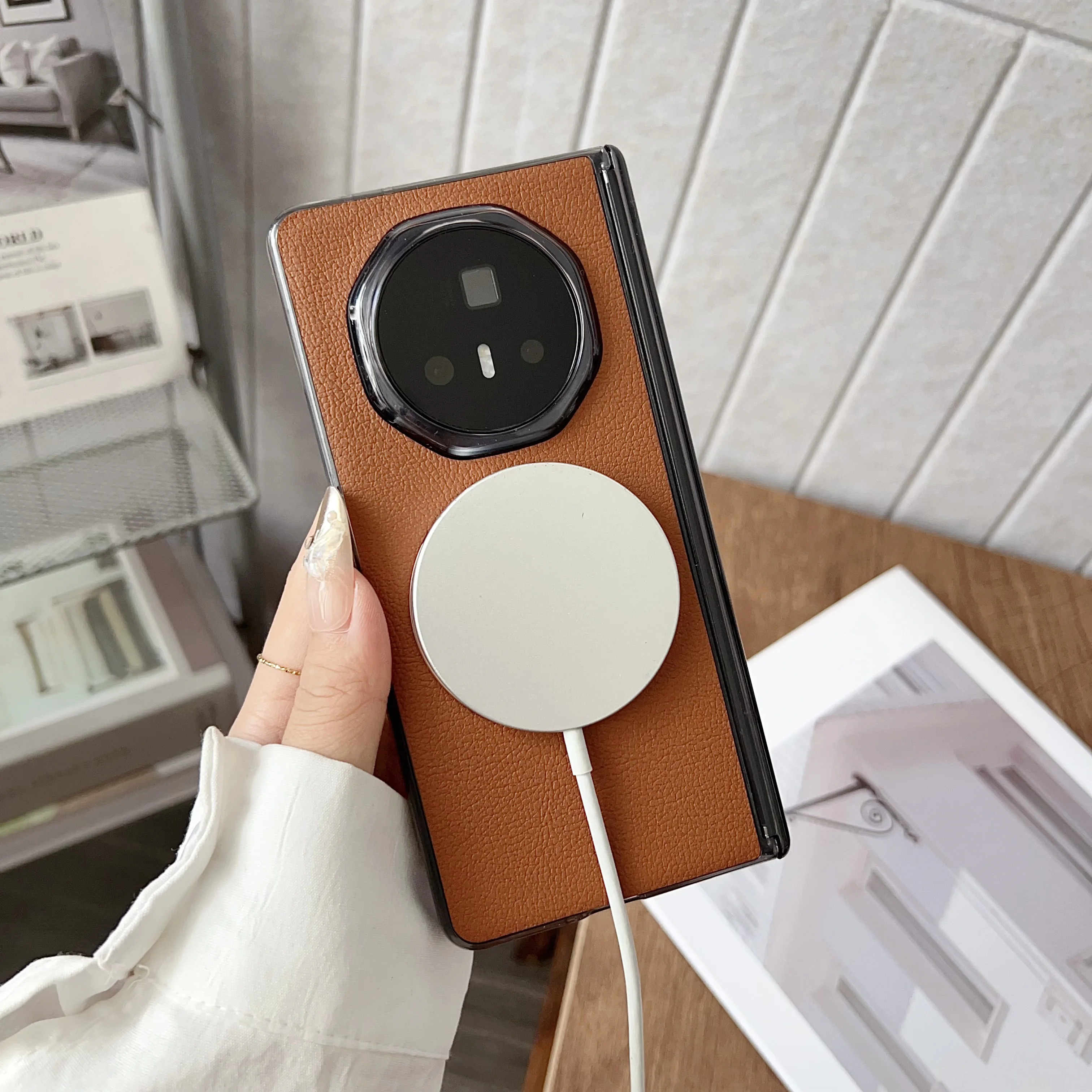Premium Hard PU Leather Magnetic Protective Case - Wireless Charging Compatible Cover