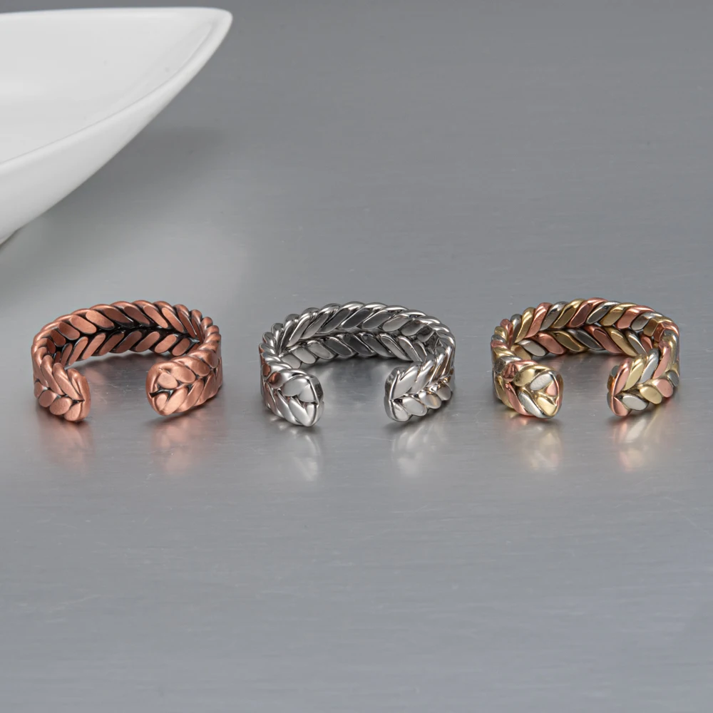 Vinterly Pure Copper Magnetic Health Energy Braided Open Cuff Ring - Adjustable Wedding Band, 7.3mm Wide Jewelry