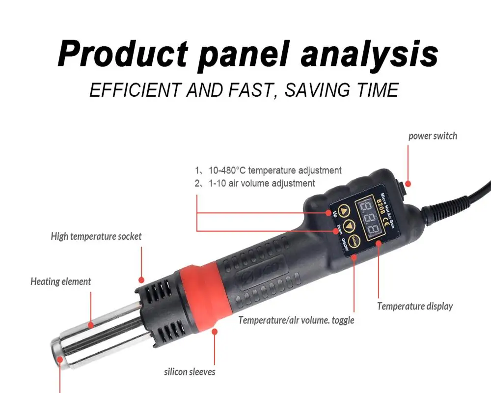 750W Electronic Heat Hot Air Gun LCD Digital Display Adjustable temperature Desoldering Soldering Station IC SMD BGA Hot blower