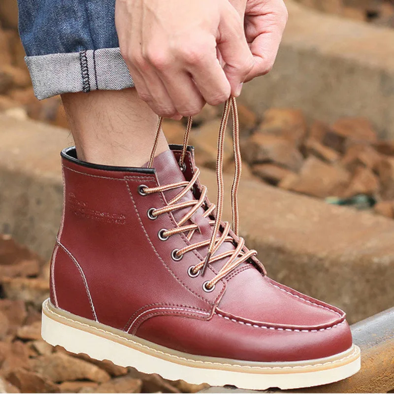 Men Boots Elevator Shoes Hidden Heels High Soft Leather