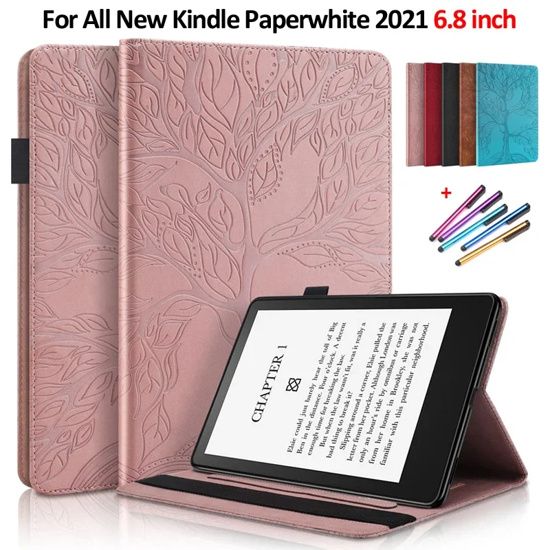 Etui Per Kindle Paperwhite 5 Case Emboss Tree Pu Leather Flip Cover Per Funda Kindle Paperwhite 2021 11Th Generation Case 6.8"