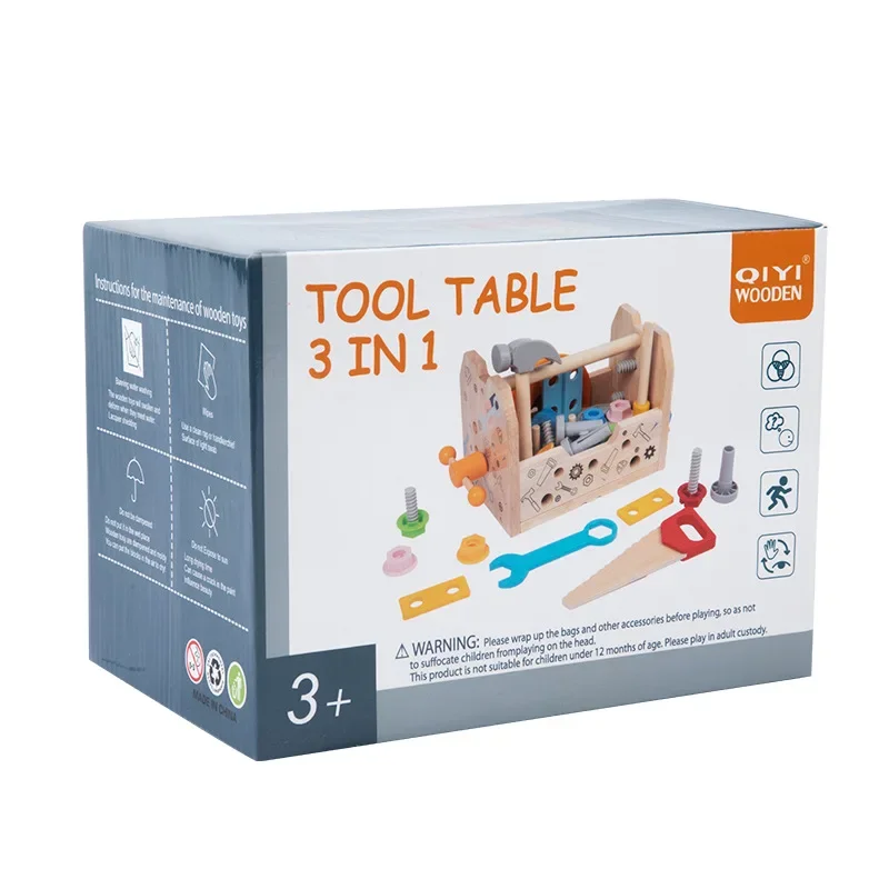 Multiple Play Modes Fun Assembly 3-in-1 Tool Table Engineer Role-playing Nut Removal Screw Wooden Kids Tools Boys Toys Gifts