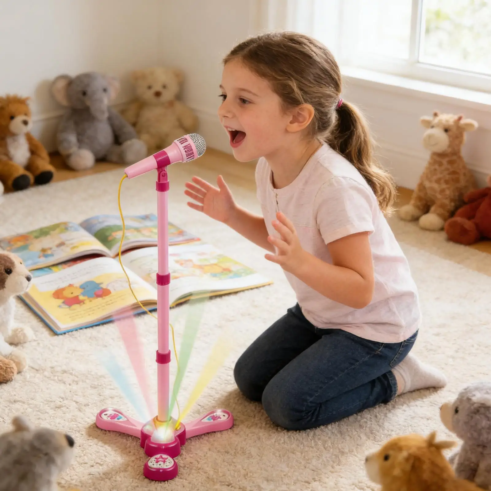 어린이를 위한 에코 마이크, 빛과 함께하는 인터랙티브 컬러풀 음악 노래 장난감, 카라오케 마이크 장난감, 소년 소녀를 위한 재미있는 용품