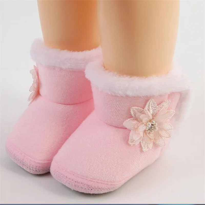 VISgogo Baby Shoes  Girls Snow Boots Winter Warm Flower Ankle Boots Baby Walking Shoes for Toddler Infant 6-15 Months